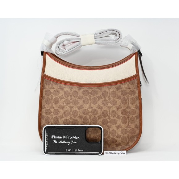 COACH EMERY Crossbody Colorblock Tan Signature Canvas Chalk Leather 686 NWT $395 - Picture 2 of 16